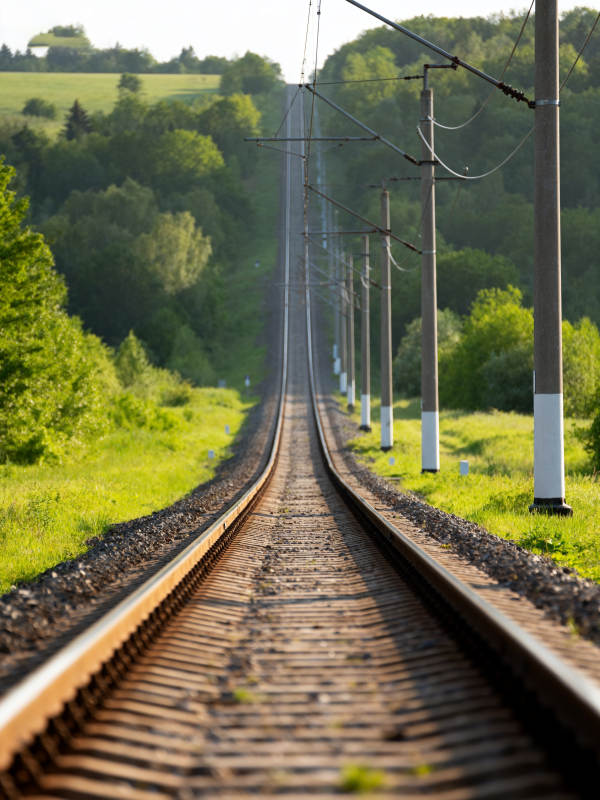 铁轨延伸绿野间图片