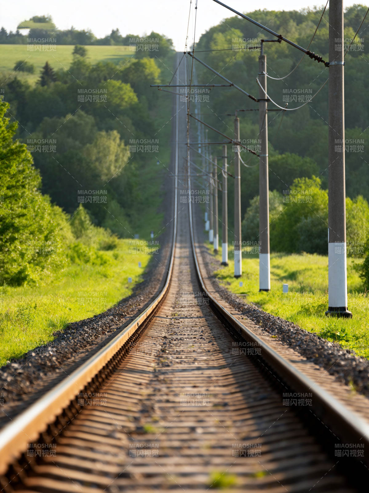 铁轨延伸绿野间图片