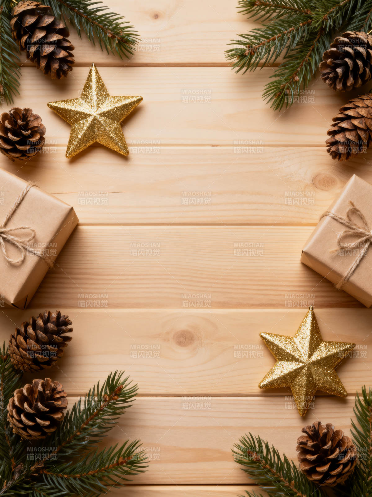 圣诞装饰木桌布置图片