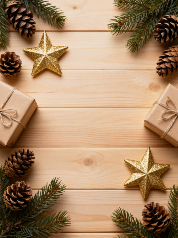 圣诞装饰木桌布置图片