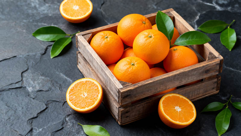 橙子木箱摆拍图片