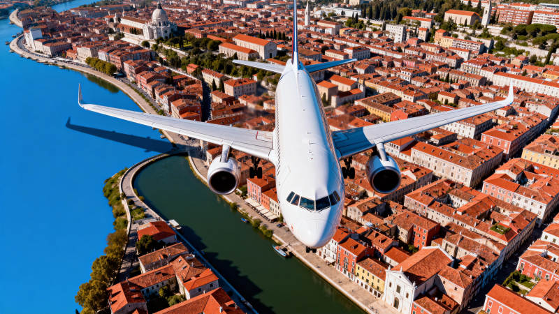 飞机飞越城市上空图片