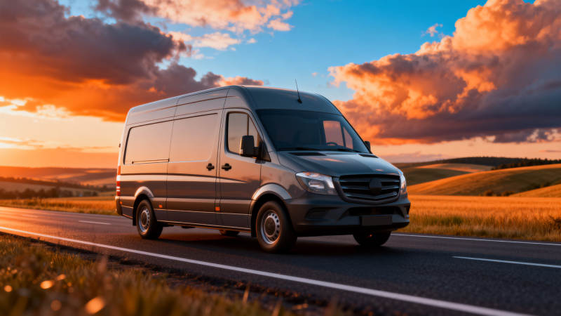 夕阳下的商务车行驶图片