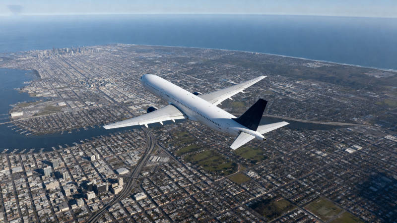 飞机飞越城市上空图片