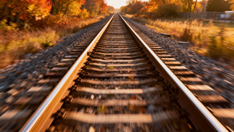 秋日铁轨延伸图片