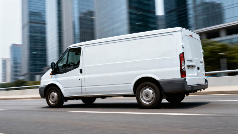 白色货车城市行驶图片