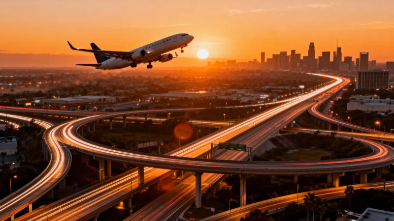 日落飞航都市图片