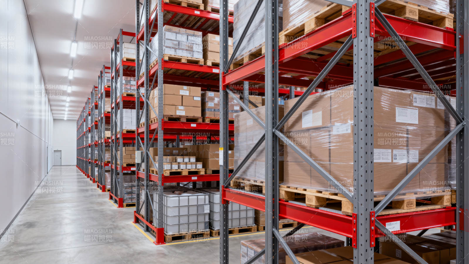 仓库货架整齐排列图片