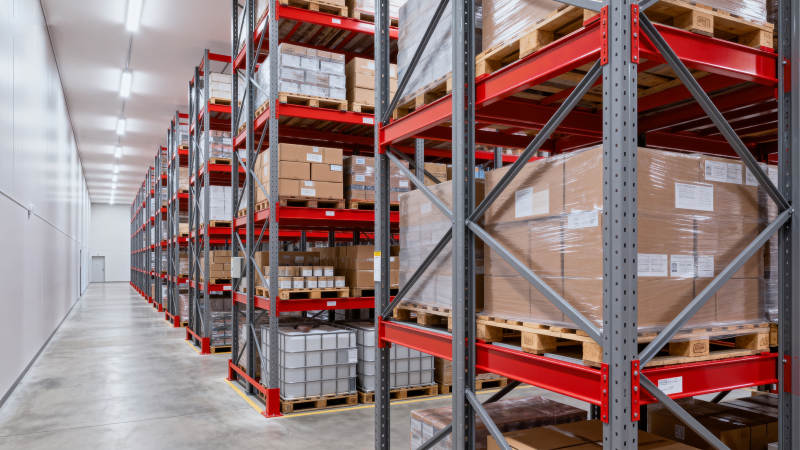 仓库货架整齐排列图片
