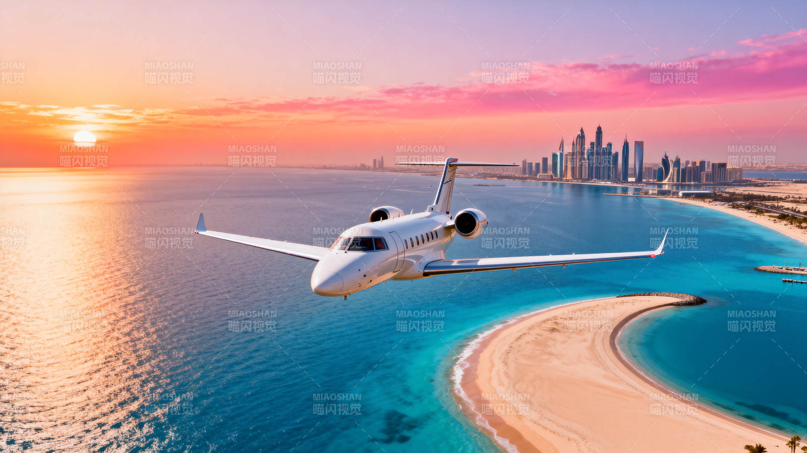 私人飞机掠过迪拜海岸图片