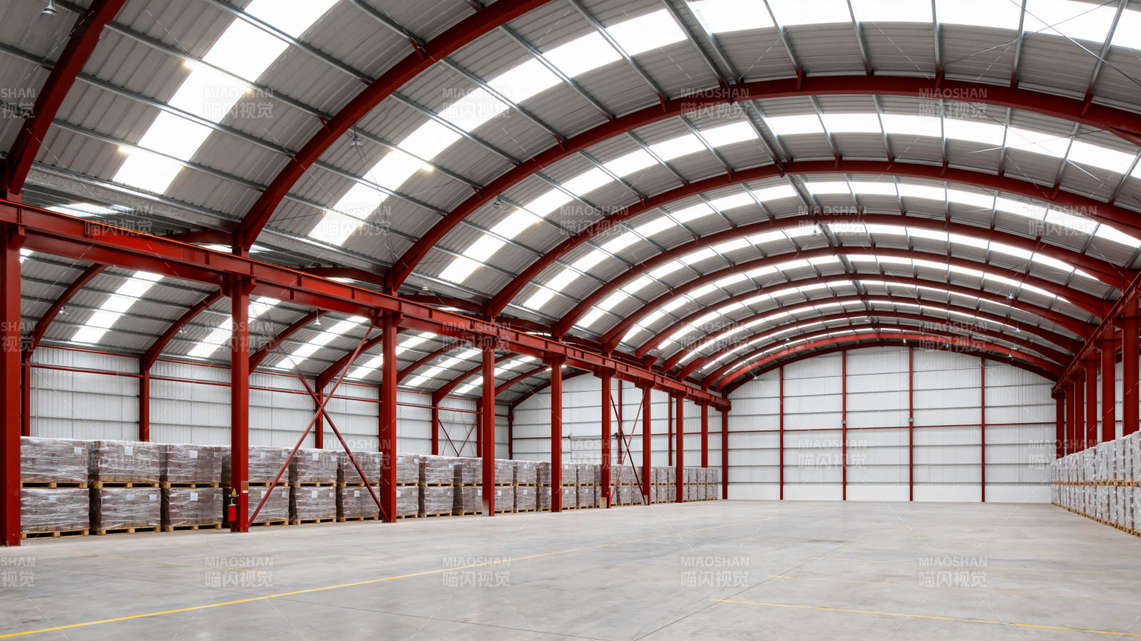 宽敞的红色钢结构仓库图片