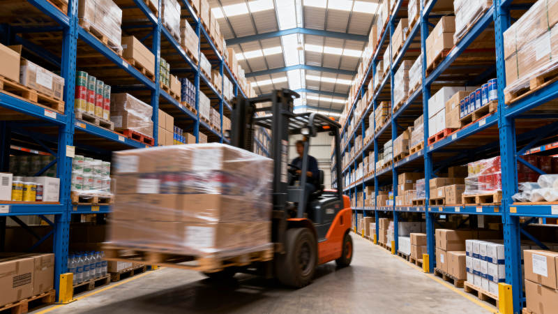 仓库叉车搬运货物图片