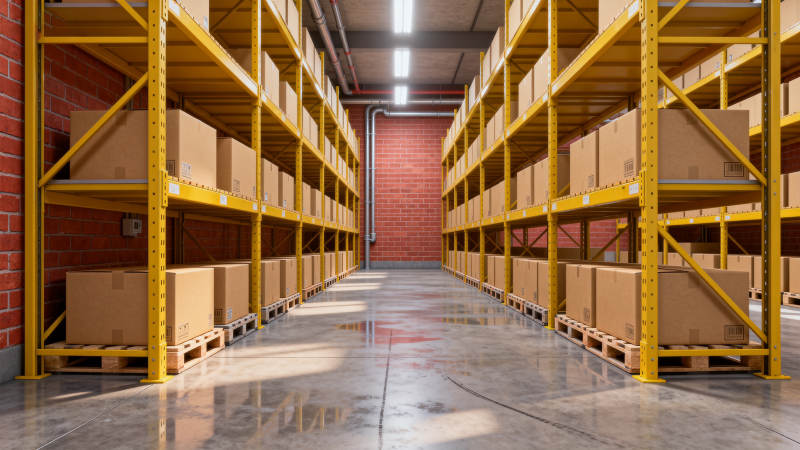 仓库货架整齐排列图片