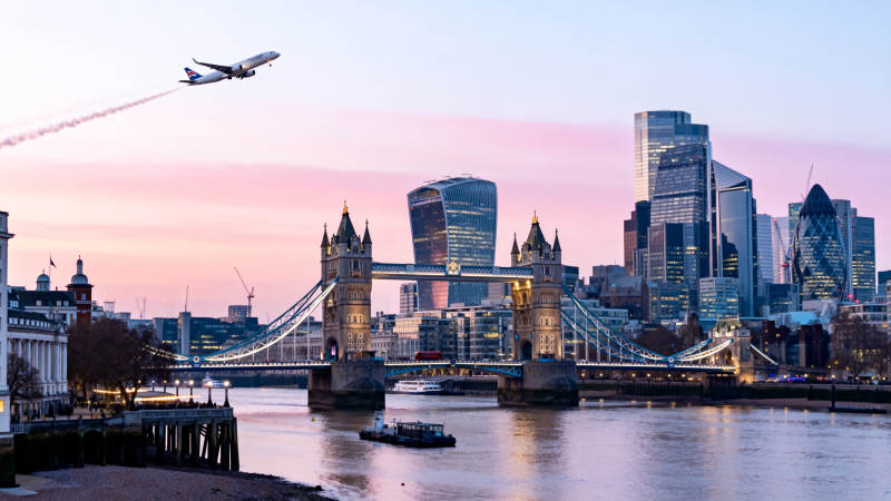 伦敦塔桥暮色航拍图片