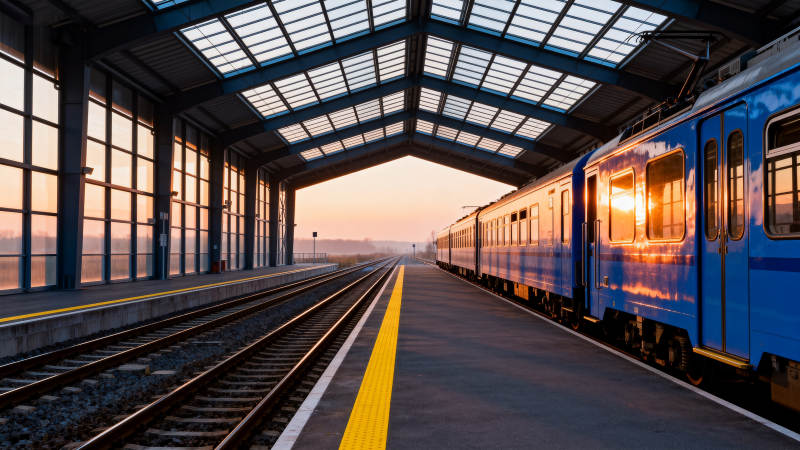 站台晨光列车静候图片