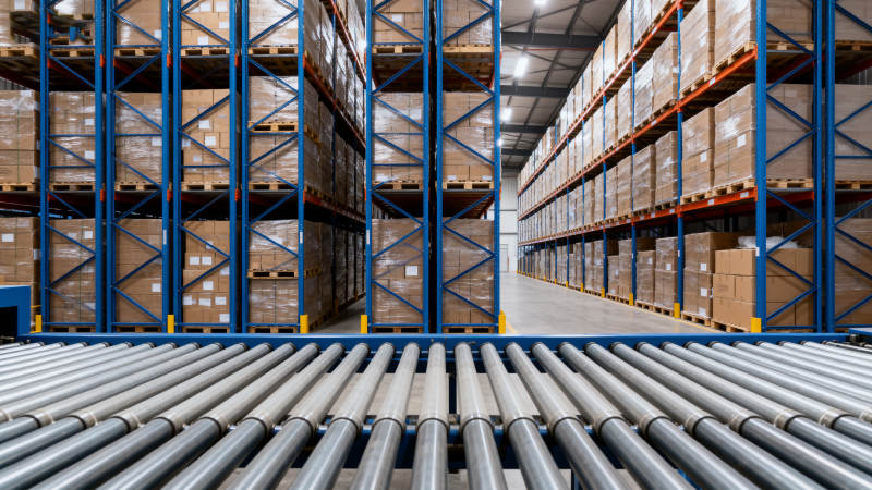 仓库货架与滚筒输送线图片