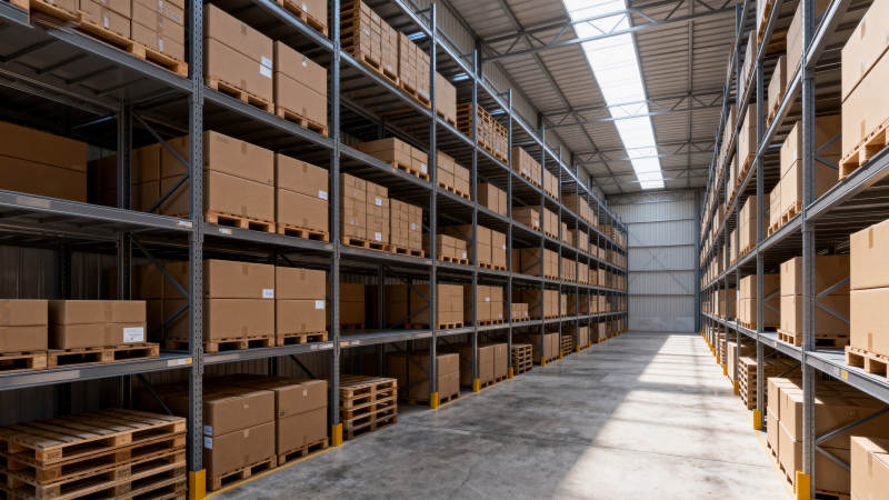 仓库货架整齐排列图片