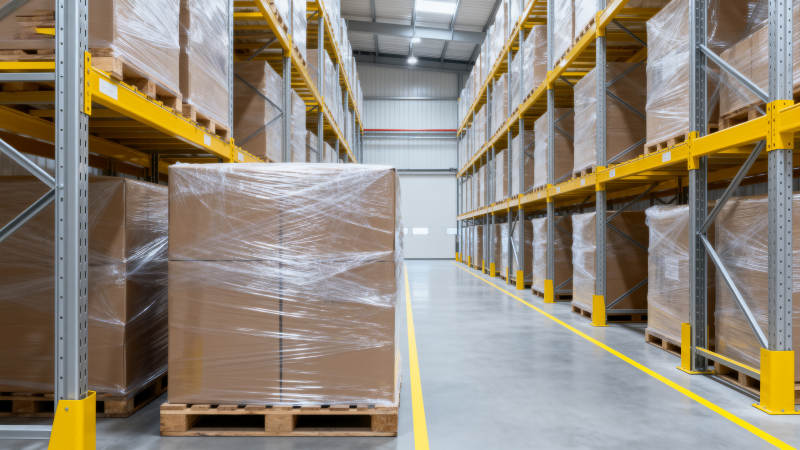 仓库货架堆满货物图片