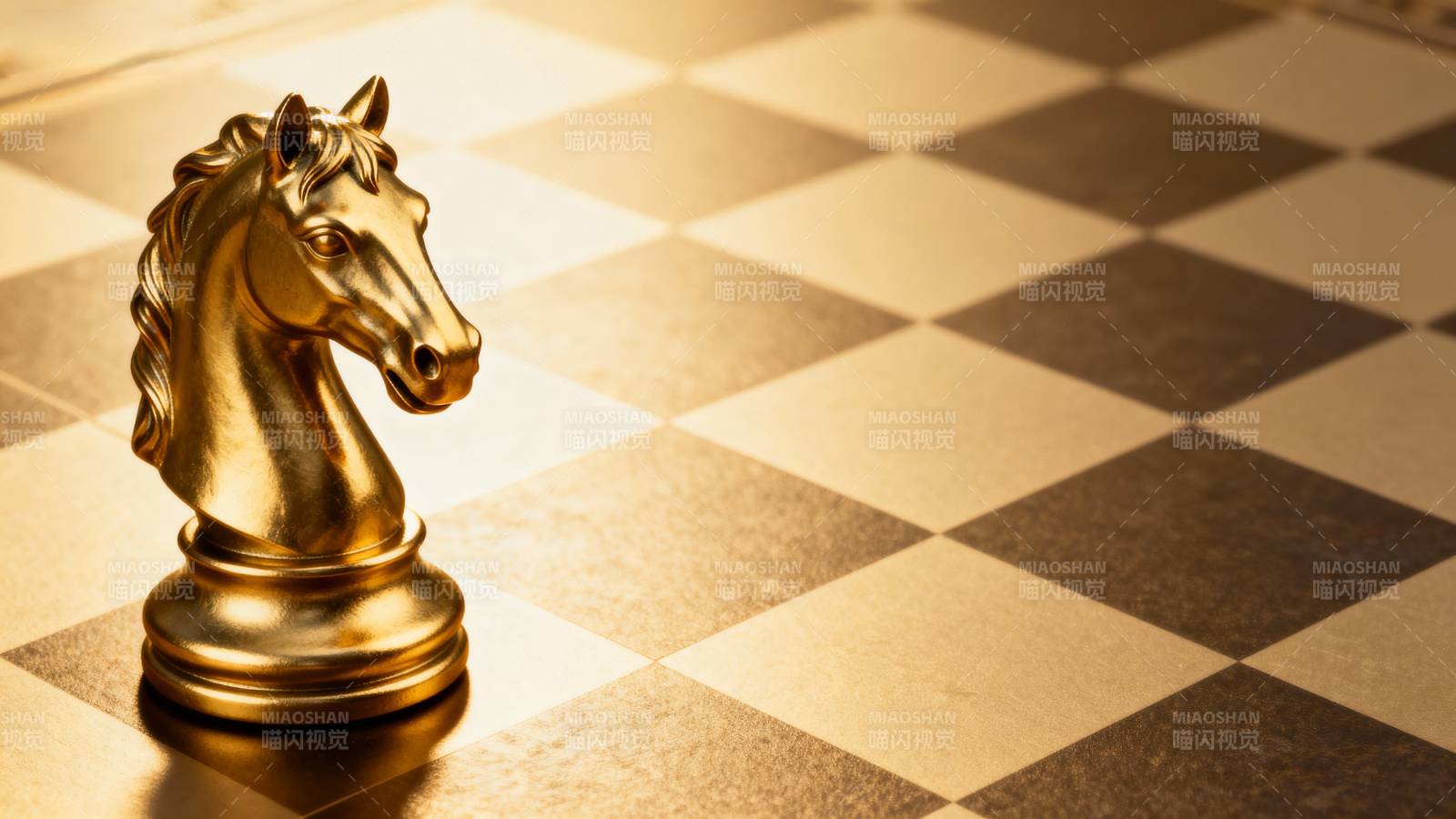金色棋马静立棋盘图片