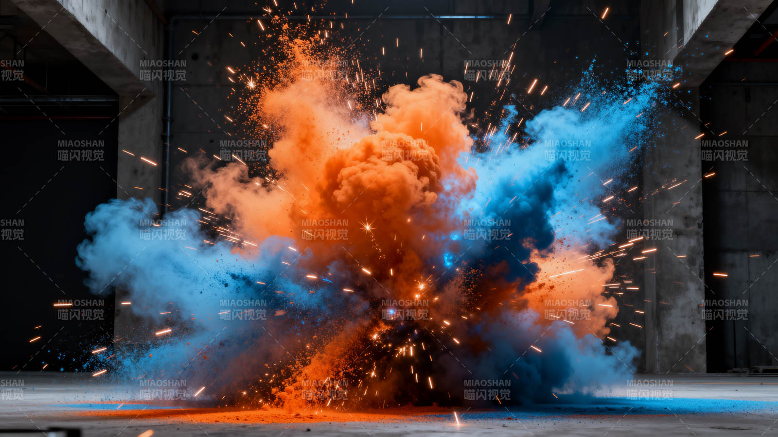 橙蓝烟雾爆炸瞬间图片
