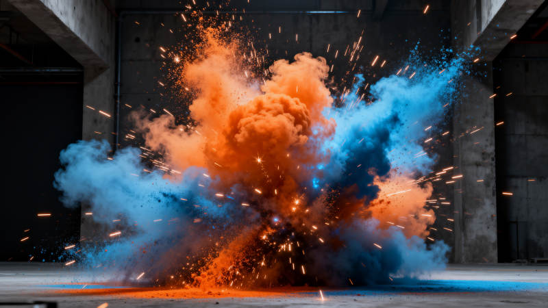 橙蓝烟雾爆炸瞬间图片