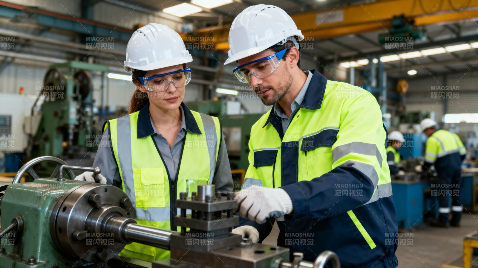 工厂工人协作操作设备图片