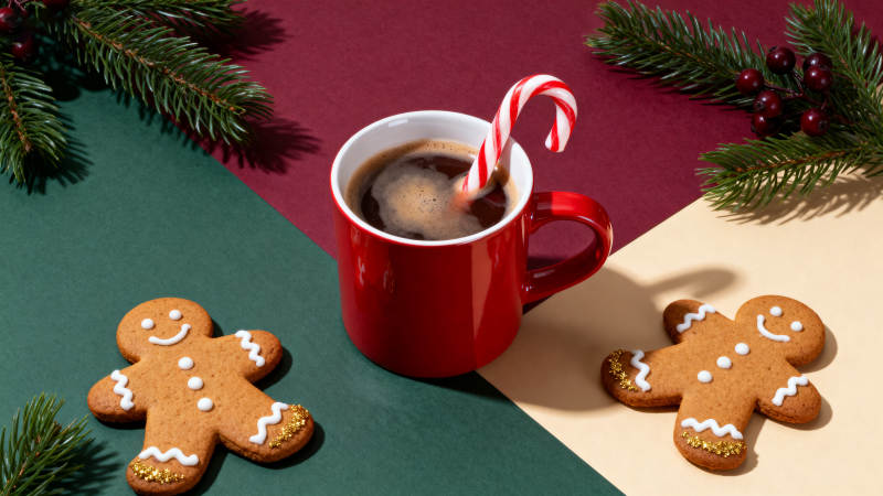 圣诞姜饼与热可可图片