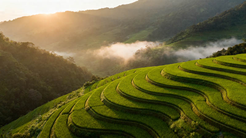 梯田晨曦图片
