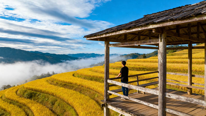 梯田秋色 云海人家图片