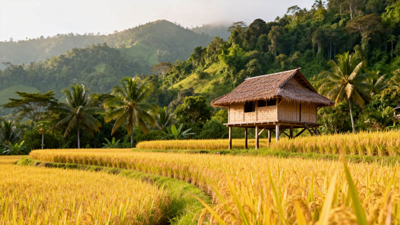 稻田中的木屋图片