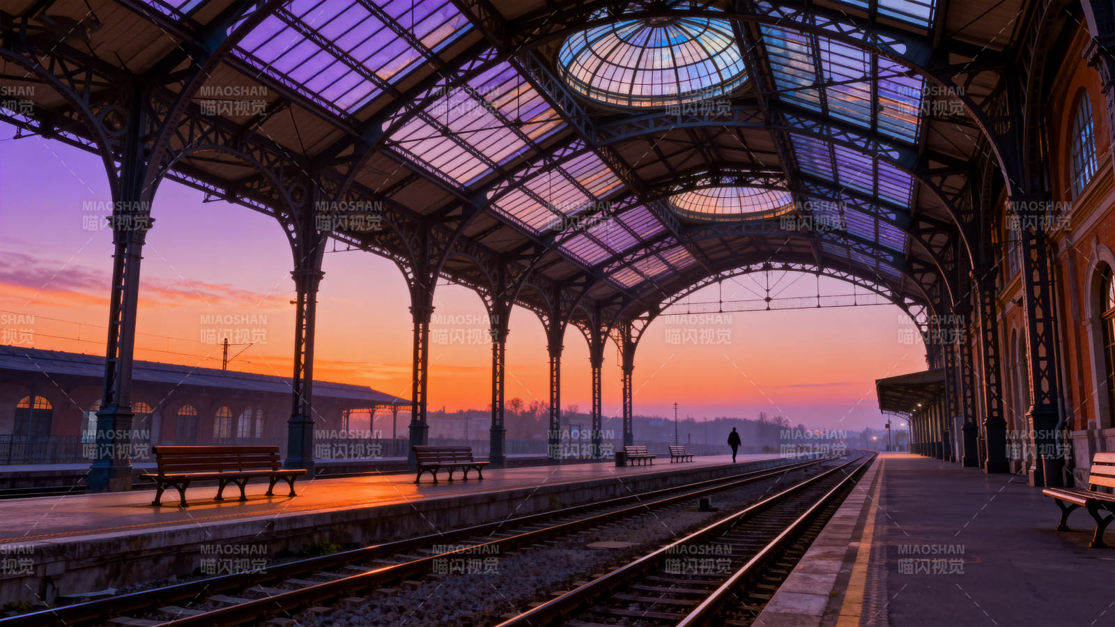 火车站日落美景图片