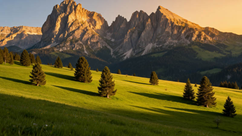 山峦映照绿野图片