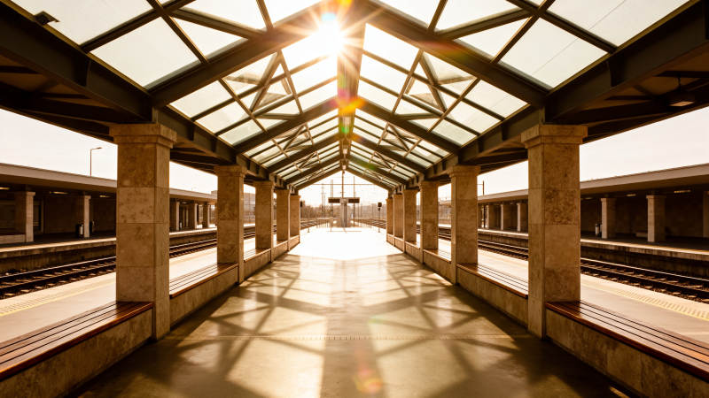 阳光下的站台长廊图片