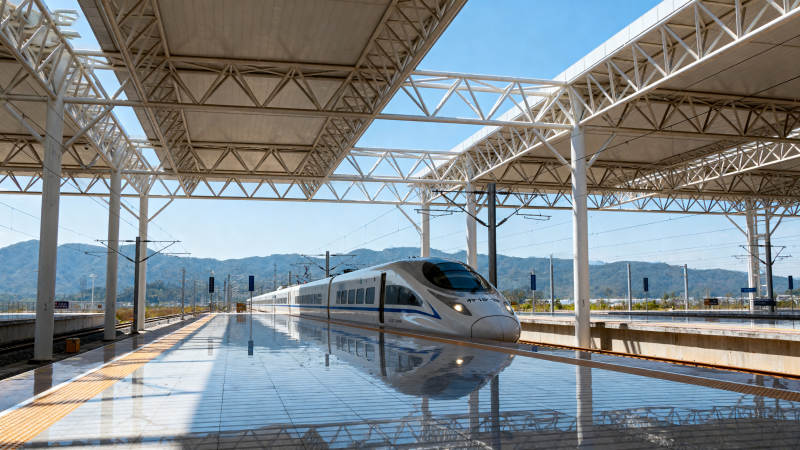 高铁进站 山景如画图片