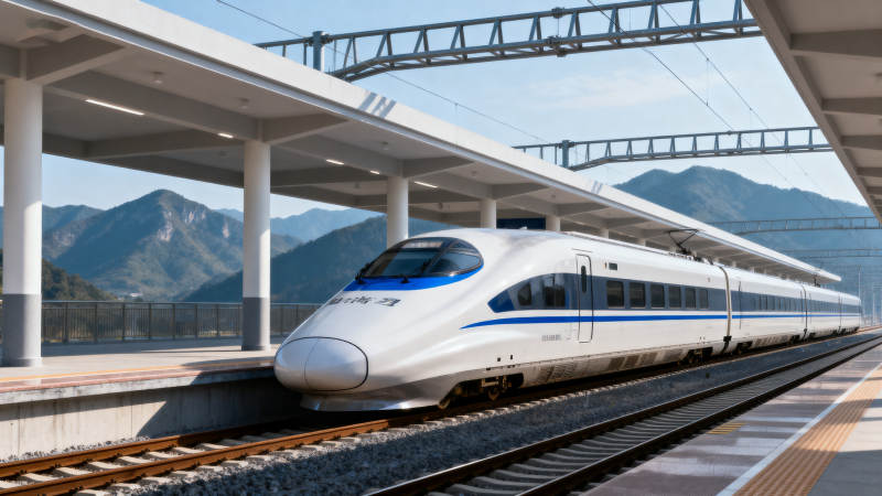 高铁进站 山景如画图片