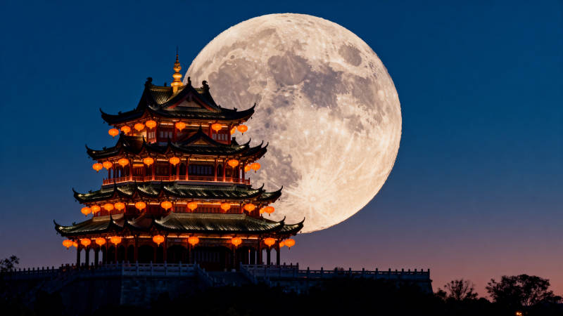 明月映古塔图片