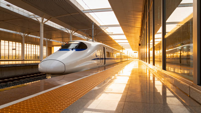 高铁站台晨光初照图片