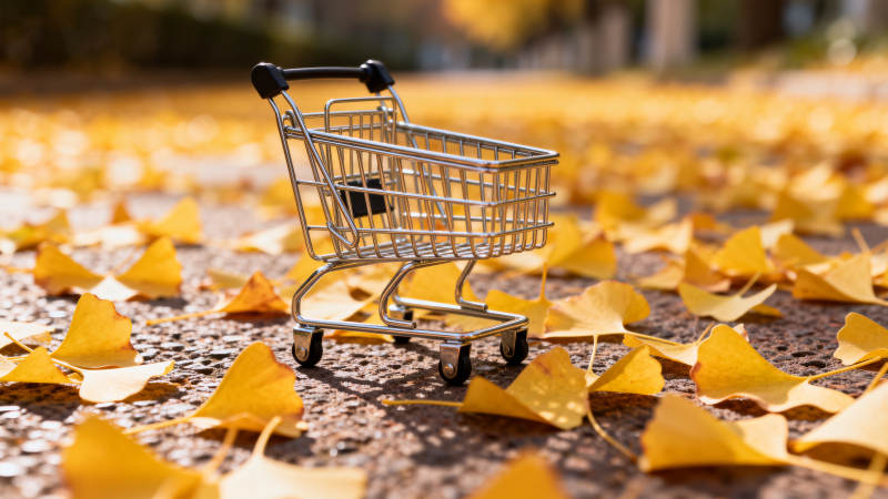 秋叶中的购物车图片