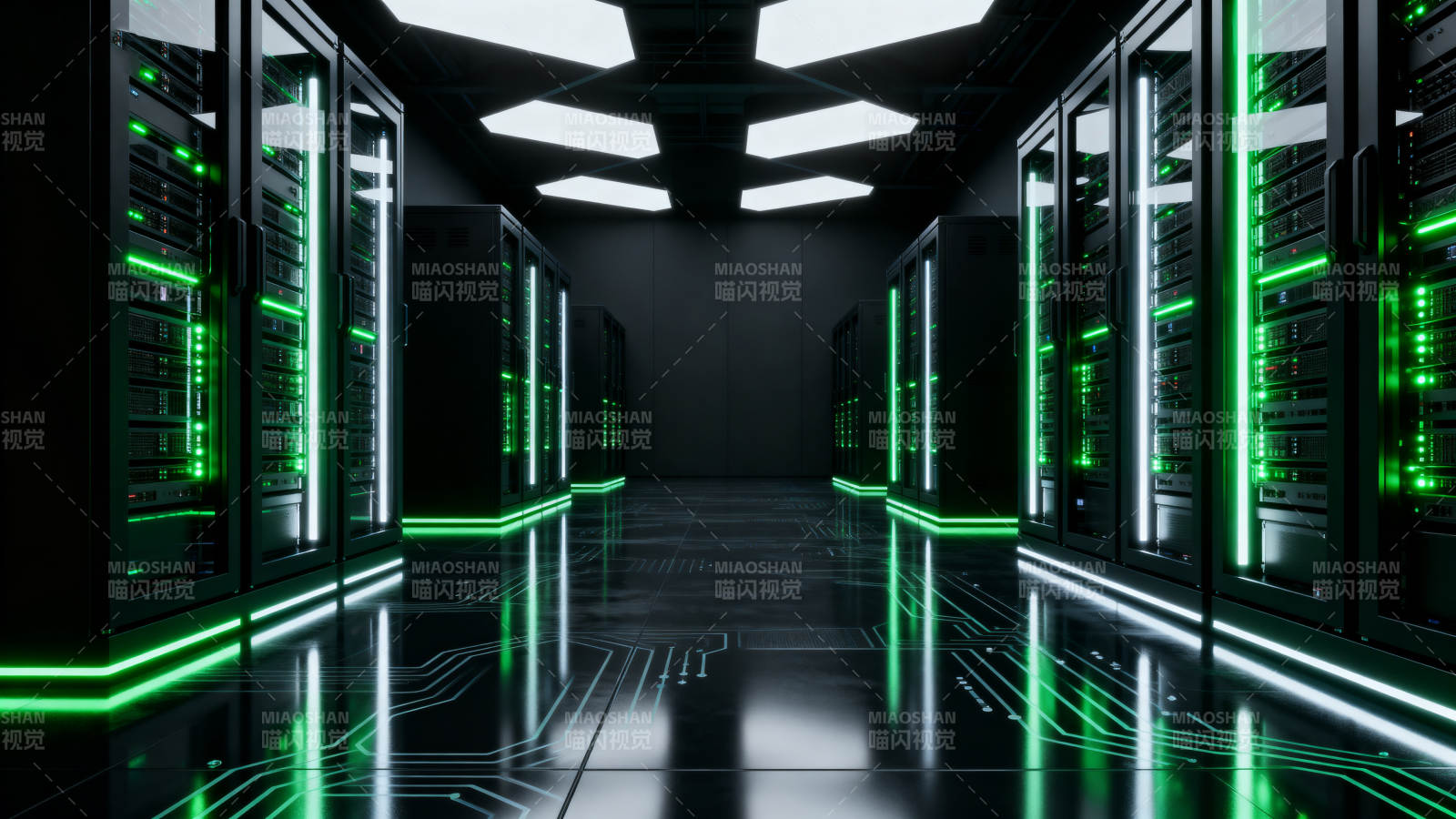 绿色光廊服务器机房图片