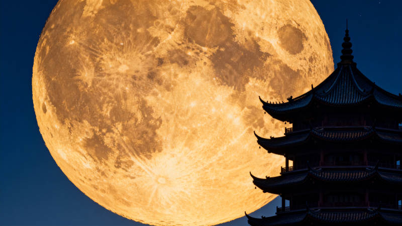 明月映古塔图片