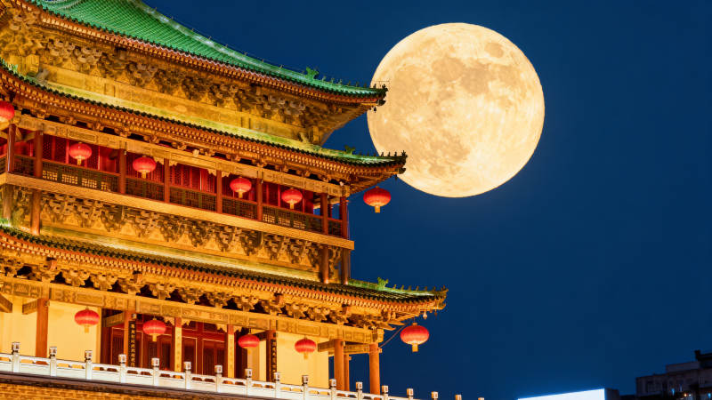 明月映古楼图片