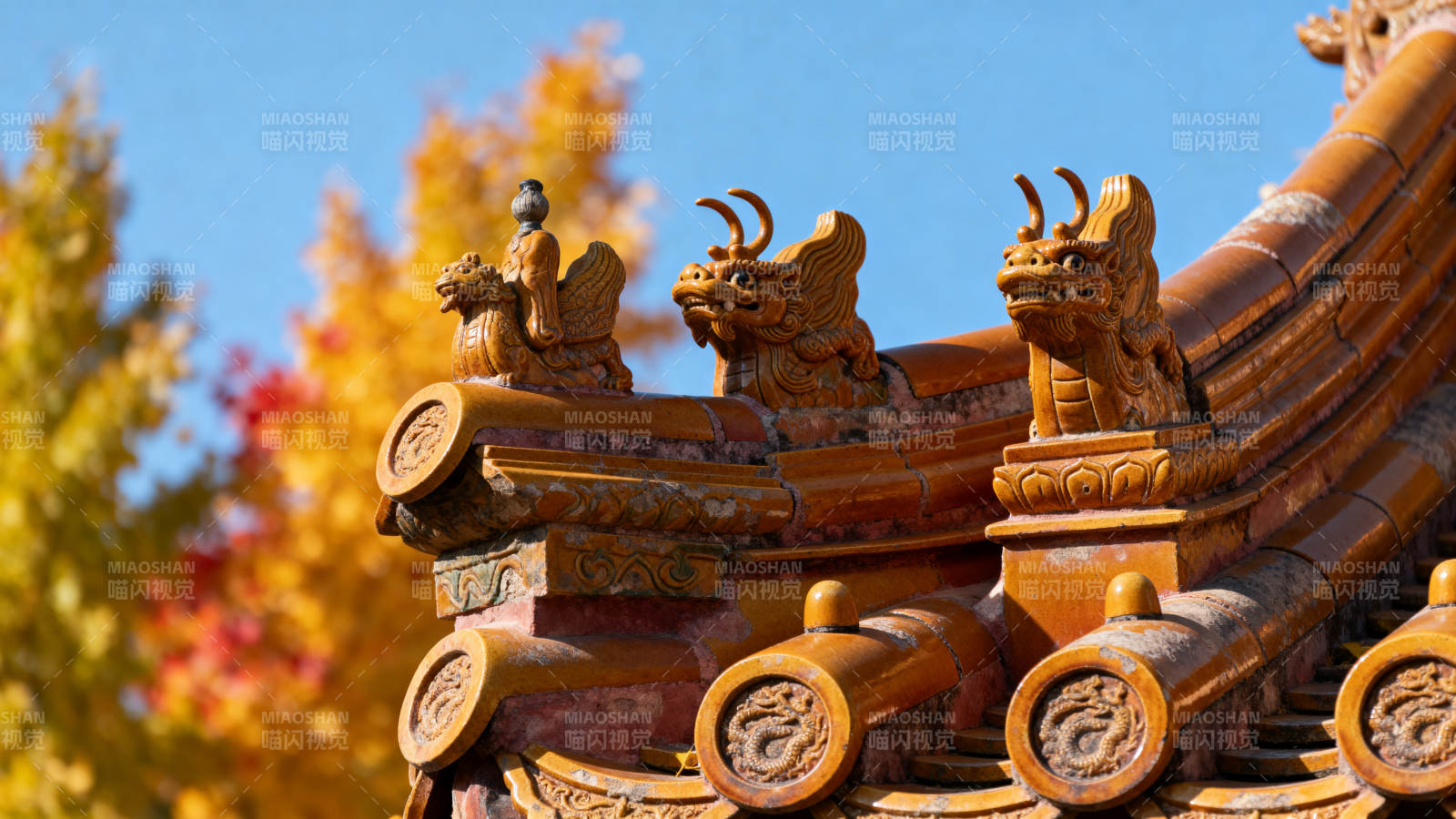 秋日古建筑屋脊图片