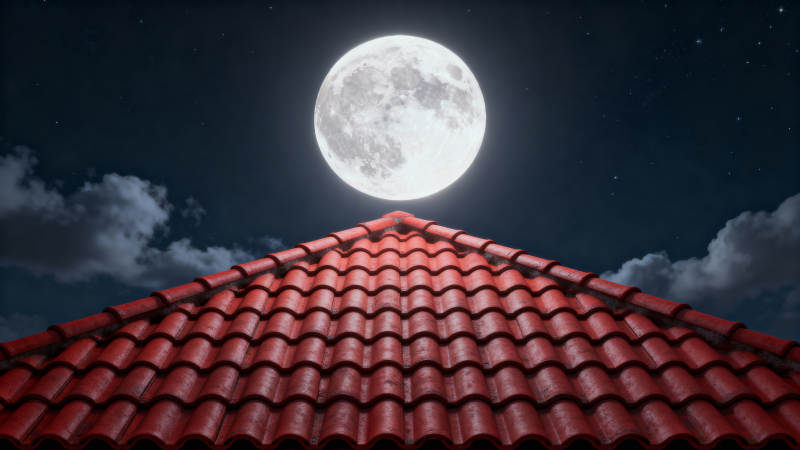 月照红瓦夜图片
