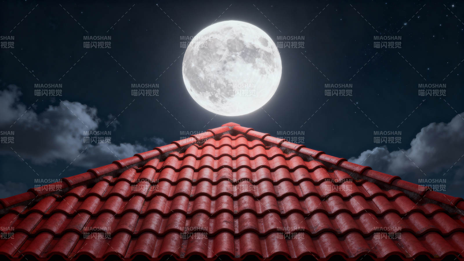 月照红瓦夜图片