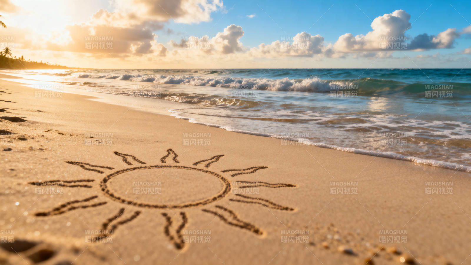 沙滩上的太阳画图片