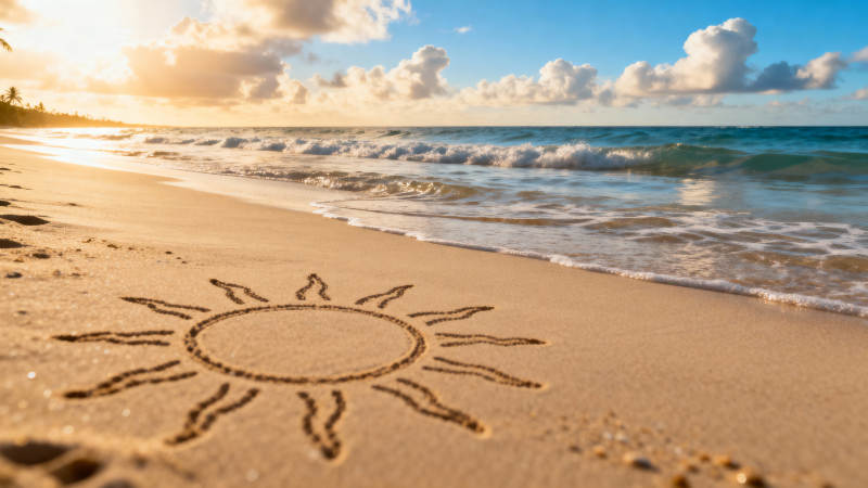 沙滩上的太阳画图片