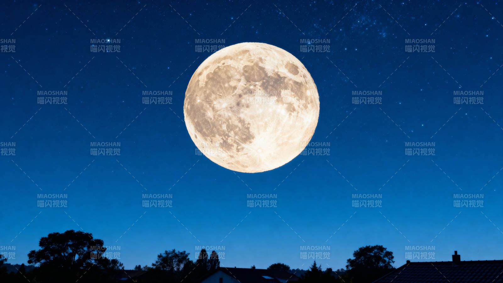 满月夜空星辰闪烁图片