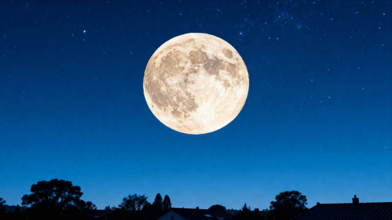 满月夜空星辰闪烁图片