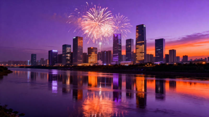 城市夜景烟花绽放图片