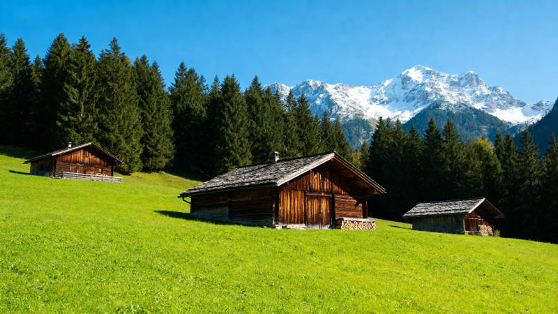 阿尔卑斯山间木屋图片